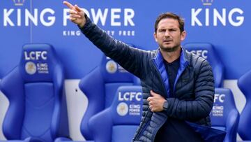 Chelsea's English head coach Frank Lampard gestures on the touchline during the English FA Cup quarter-final football match between Leicester City and Chelsea at King Power Stadium in Leicester, central England on June 28, 2020. (Photo by Tim Keeton