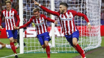 Torres, Griezmann y Carrasco celebran un gol del Atl&eacute;tico.