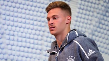 Joshua Kimmich attends a Bayern Muenchen press conference at Allianz Arena