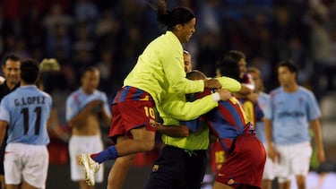 El Barcelona celebra la Liga de 2006 en Balaídos.