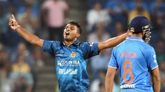 Sri Lanka&#039;s Dasun Shanaka celebrates after trapping India&#039;s Hardik Pandya LBW during the first T20 international match between India and Sri Lanka at the MCA International Cricket Stadium in Pune on February 9, 2016.