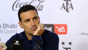 Argentina's national football team coach Lionel Scaloni gives a press conference in Abu Dhabi on November 15, 2022 ahead of a friendly match between the UAE and Argentina. (Photo by KARIM SAHIB / AFP)