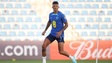 DOHA, QATAR - NOVEMBER 26: Ben White of England looks on during a training session at Al Wakrah Stadium on November 26, 2022 in Doha, Qatar. (Photo by Eddie Keogh - The FA/The FA via Getty Images)