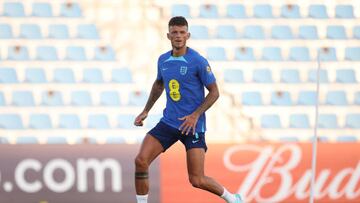 DOHA, QATAR - NOVEMBER 26: Ben White of England looks on during a training session at Al Wakrah Stadium on November 26, 2022 in Doha, Qatar. (Photo by Eddie Keogh - The FA/The FA via Getty Images)