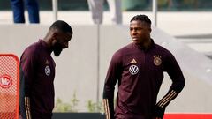 Soccer Football - UEFA Nations League - Germany Training - DFB Campus, Frankfurt, Germany - September 20, 2022 Germany's Armel Bella-Kotchap and Antonio Rudiger during training REUTERS/Heiko Becker