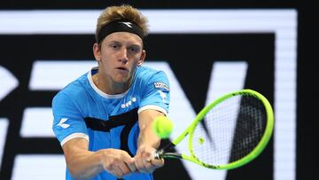 MILAN, ITALY - NOVEMBER 05: Alejandro Davidovich Fokina of Spain in action in his group match against Alex de Minaur of Australia during Day One of the Next Gen ATP Finals at Allianz Cloud on November 05, 2019 in Milan, Italy. (Photo by Julian Finney/Getty Images)