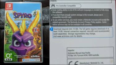 La versión física de Spyro Reignited Trilogy (Switch) requiere una descarga de 8,7 GB