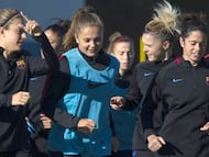 Alexia, Martens, Mapi León y Marta Torrejón, en el entrenamiento de este martes.