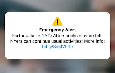 Este es el mensaje de alerta que lleg車 a los m車viles por el terremoto en NYC
