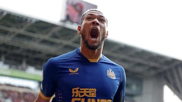 FILE PHOTO: Soccer Football - Premier League - Brentford v Newcastle United - Brentford Community Stadium, London, Britain - April 8, 2023 Newcastle United's Joelinton celebrates scoring their first goal Action Images via Reuters/Peter Cziborra EDITORIAL USE ONLY. No use with unauthorized audio, video, data, fixture lists, club/league logos or 'live' services. Online in-match use limited to 75 images, no video emulation. No use in betting, games or single club /league/player publications.  Please contact your account representative for further details./File Photo