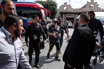 Diego Maradona pictured arriving at the team hotel in Tijuana, Mexico just over a week ago.