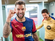 Alegría del defensor español del Fútbol Club Barcelona, Íñigo Martínez.