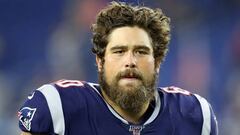 FOXBOROUGH, MASSACHUSETTS - AUGUST 22: David Andrews #60 of the New England Patriots exits the field after the preseason game between the Carolina Panthers and the New England Patriots at Gillette Stadium on August 22, 2019 in Foxborough, Massachusetts.   Maddie Meyer/Getty Images/AFP
 == FOR NEWSPAPERS, INTERNET, TELCOS &amp; TELEVISION USE ONLY ==