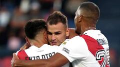 BUENOS AIRES, ARGENTINA - FEBRUARY 18: Leandro Gonzalez Pirez of River Plate celebrates with teammates after scoring the team's first goal during a match between Tigre and River Plate as part of Liga Profesional 2023 at Jose Dellagiovanna on February 18, 2023 in Buenos Aires, Argentina. (Photo by Daniel Jayo/Getty Images)