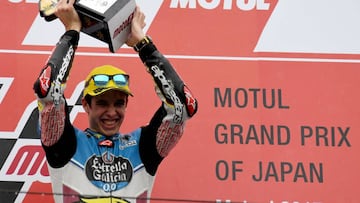 Álex Márquez en el podio de Motegi tras su victoria.