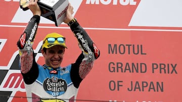 &Aacute;lex M&aacute;rquez en el podio de Motegi tras su victoria.