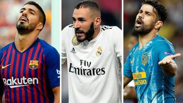 Luis Suárez (Barcelona), Karim Benzema (Real Madrid) y Diego Costa (Atlético de Madrid).