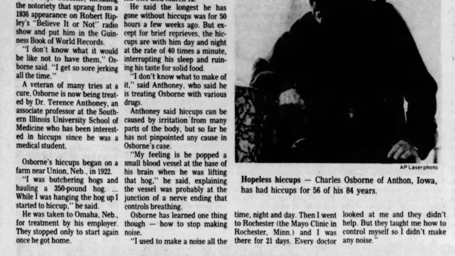 The story of Charles Osborne, the man who had hiccups for 68 years