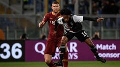 Juan Guillermo Cuadrado durante el partido entre Juventus y Roma por Serie A.