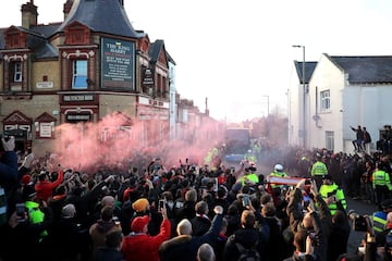 Manchester City's bus approaches Anfield.