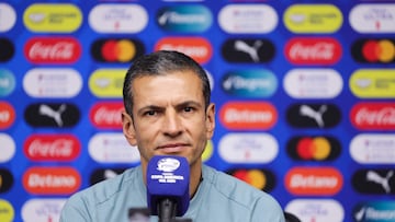 HOUSTON, TEXAS - JUNE 21: Head coach Jaime Lozano of Mexico speaks during a press conference at NRG stadium on June 21, 2024 in Houston, Texas.   Carmen Mandato/Getty Images/AFP (Photo by Carmen Mandato / GETTY IMAGES NORTH AMERICA / Getty Images via AFP)