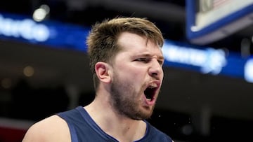 DETROIT, MICHIGAN - APRIL 06: Luka Doncic #77 of the Dallas Mavericks reacts against the Detroit Pistons during the third quarter at Little Caesars Arena on April 06, 2022 in Detroit, Michigan. NOTE TO USER: User expressly acknowledges and agrees that, by downloading and or using this photograph, User is consenting to the terms and conditions of the Getty Images License Agreement. Nic Antaya/Getty Images/AFP
== FOR NEWSPAPERS, INTERNET, TELCOS & TELEVISION USE ONLY ==