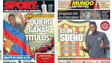 Portadas de los diarios Sport y Mundo Deportivo del día 28 de agosto de 2017.
