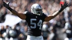 OAKLAND, CA - OCTOBER 09: Perry Riley Jr. #54 of the Oakland Raiders reacts after a play against the San Diego Chargers during their NFL game at Oakland-Alameda County Coliseum on October 9, 2016 in Oakland, California.   Ezra Shaw/Getty Images/AFP
 == FOR NEWSPAPERS, INTERNET, TELCOS &amp; TELEVISION USE ONLY ==