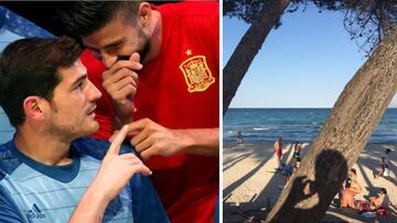 Iker Casillas y Gerard Piqu¨¦ y una de las im¨¢genes del inquietante relato de las vacaciones del dibujante y dise?ador Manuel Bartuel