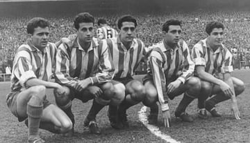 Joaquín Peiró forma en su etapa como jugador del Atlético junto a Miguel, Callejo, Chuzo y Collar