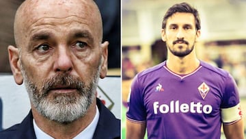 Im&aacute;genes del entrenador de la Fiorentina Stefano Pioli emocionado y del futbolista Davide Astori como capit&aacute;n de la Fiorentina.