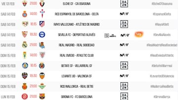 Los horarios de la jornada 24: el Real Madrid-Real Sociedad, el sábado 14 de febrero a las 21:00