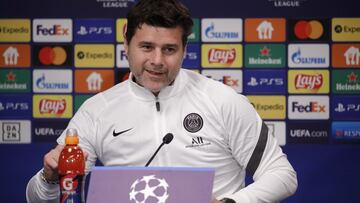 Mauricio Pochettino, entrenador del PSG, comparece en rueda de prensa antes de enfrentarse al RB Leipzig en Champions League.