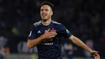 El delantero azul conversó con AS tras el partido.