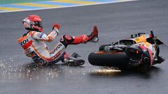93 Marquez Marc (spa), Repsol Honda Team, Honda RC213V, action accident, crash during the 2021 MotoGP SHARK Grand Prix de France, French Grand Prix from May 14 to 16, 2021 on the Circuit of Le Mans, in France - Photo Studio Milagro / DPPI
 AFP7 
 16/04/2021 ONLY FOR USE IN SPAIN