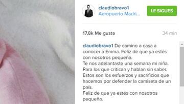 Claudio Bravo presenta a su hija
y se descarga en Instagram