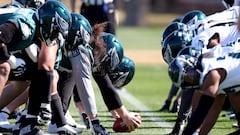 TEMPE, ARIZONA - FEBRUARY 09: Philadelphia Eagles line up in a practice session prior to Super Bowl LVII at Arizona Cardinals Training Center on February 09, 2023 in Tempe, Arizona. The Kansas City Chiefs play the Philadelphia Eagles in Super Bowl LVII on February 12, 2023 at State Farm Stadium.   Rob Carr/Getty Images/AFP (Photo by Rob Carr / GETTY IMAGES NORTH AMERICA / Getty Images via AFP)