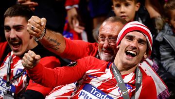 Antoine Griezman of Atletico celebrates during the UEFA Europa League Final between Olympique de Marseille and Club Atletico de Madrid at Stade de Lyon on May 16, 2018 in Lyon, France. (Phoro by Mehdi Taamallah / Nurphoto)