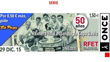 Cupón de la ONCE conmemorativo del 50 aniversario de la primera final española de la Copa Davis.