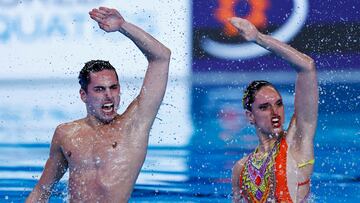 Artistic Swimming - World Aquatics Championships - Aspire Dome, Doha, Qatar - February 4, 2024 Spain's Dennis Gonzalez Boneu and Mireia Hernandez Luna in action during the mixed duet technical final REUTERS/Clodagh Kilcoyne