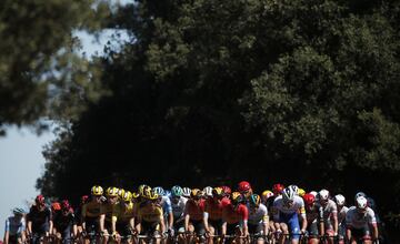 El pelot¨®n durante la d¨¦cima etapa del Tour de Francia sobre un recorrido de 168 kil¨®metros entre ?le d'Oleron y la meta de la ?le de R¨¦.