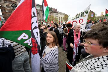 Climate activist Greta Thunberg takes part in the Stop Israel demonstration against Israel's participation in the 68th edition of the Eurovision Song Contest (ESC) in Malmo, Sweden, May 9, 2024.   TT News Agency/Johan Nilsson via REUTERS      ATTENTION EDITORS - THIS IMAGE WAS PROVIDED BY A THIRD PARTY. SWEDEN OUT. NO COMMERCIAL OR EDITORIAL SALES IN SWEDEN.