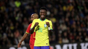 Le Havre (France), 23/09/2022.- Vinicius Jr of Brazil reacts during the international friendly soccer match between Brazil and Ghana in Le Havre, France, 23 September 2022. (Futbol, Amistoso, Brasil, Francia) EFE/EPA/CHRISTOPHE PETIT TESSON
