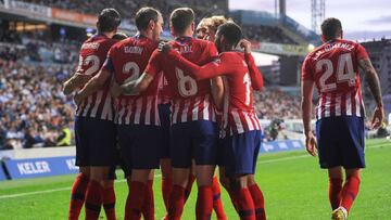 Los jugadores del Atl&eacute;tico celebran un gol de Morata. 