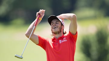 Footballer Gareth Bale shows his frustration during the annual Celebrity Cup golf tournament at Celtic Manor Resort