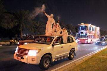 Qataris soccer fans celebrate after their team defeated United Arab Emirates in the AFC Asian Cup, in Doha, Qatar January 29, 2019. REUTERS/Naseem Zeitoon