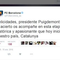 El Barça felicita al presidente de "nuestro país Cataluña"