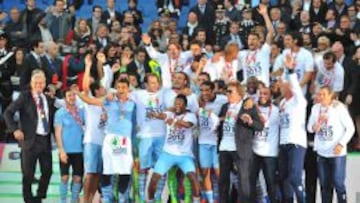 Los jugadores de la Lazio celebran la Copa de Italia. 