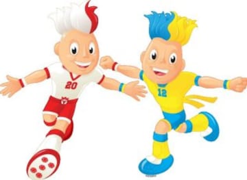 Las mascotas de la edición Euro 2012 eran dos gemelos: uno Polaco y el otro Ucraniano llamados Slavek y Slavko. Muy parecidos a Trix y Flix de la Euro 2008. Eran futbolistas y cada uno portaba los colores de la selección de cada país organizador, uno con los colores rojo y blanco de Polonia y la otra mascota llevó los colores azul y amarillo de la selección de Ucrania.