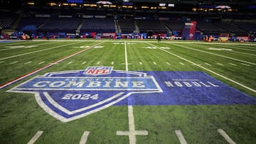 INDIANAPOLIS, INDIANA - FEBRUARY 29: General view of the NFL Combine sign during the NFL Combine at Lucas Oil Stadium on February 29, 2024 in Indianapolis, Indiana.   Stacy Revere/Getty Images/AFP (Photo by Stacy Revere / GETTY IMAGES NORTH AMERICA / Getty Images via AFP)